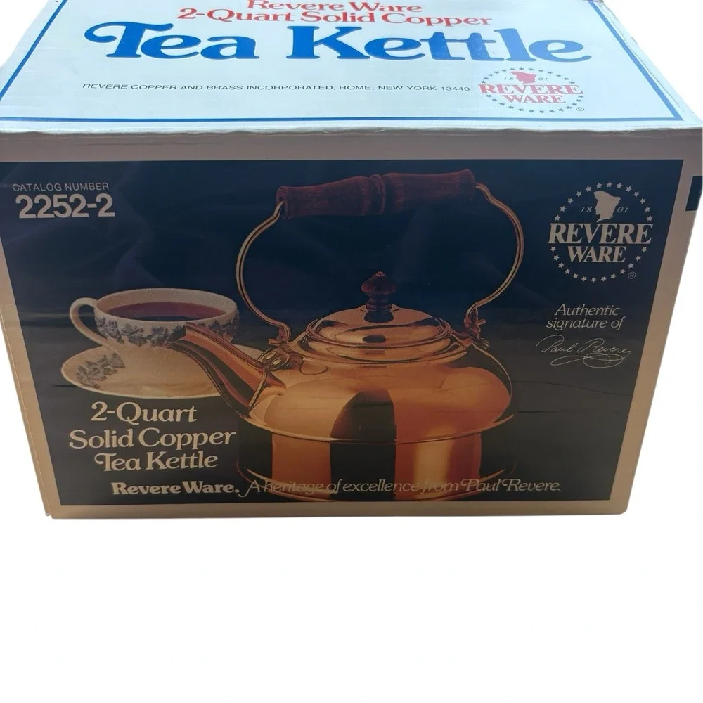 Vintage Revere Ware Solid Copper Tea Kettle 2 Quart 2252-2 Unused NOS Open Box